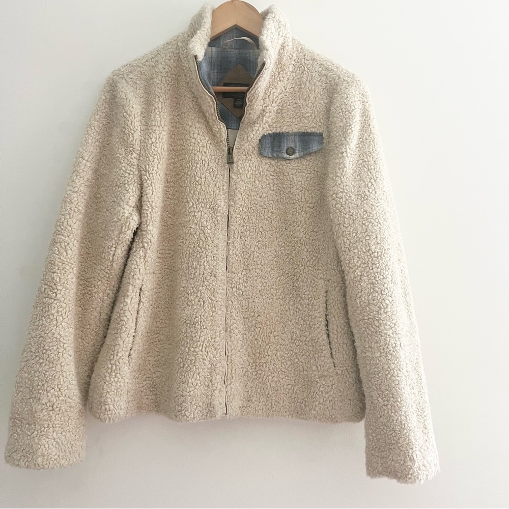 Pendleton Woolen Warm Teddy Bear Fuzzy Jacket Full Zip Up Cream Oatmeal Womens M